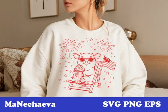 Cute 4th of July Animal Pig SVG