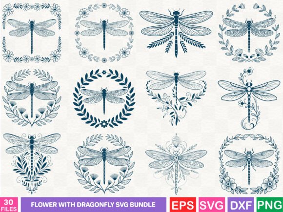 Flower with Dragonfly SVG Bundle