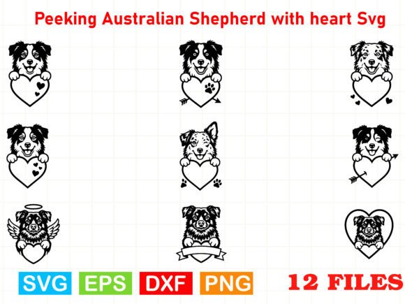 Peeking Australian Shepherd Heart SVG
