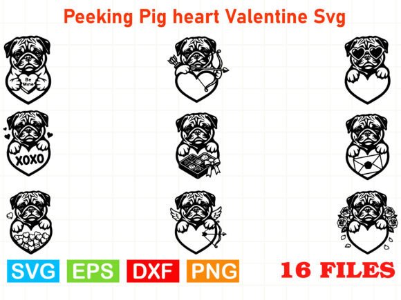 Peeking Pig Heart Valentine SVG Bundle