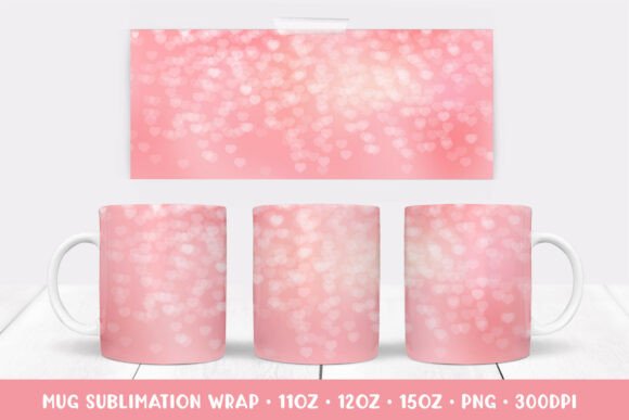 Pink Hearts Mug Sublimation Design PNG