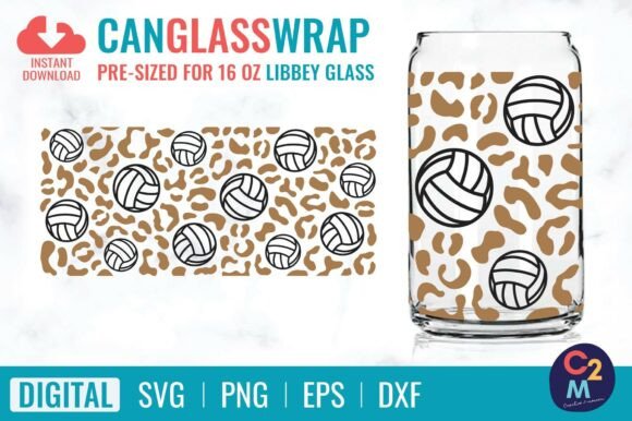 Volleyball Leopard Libbey Glass 16oz SVG
